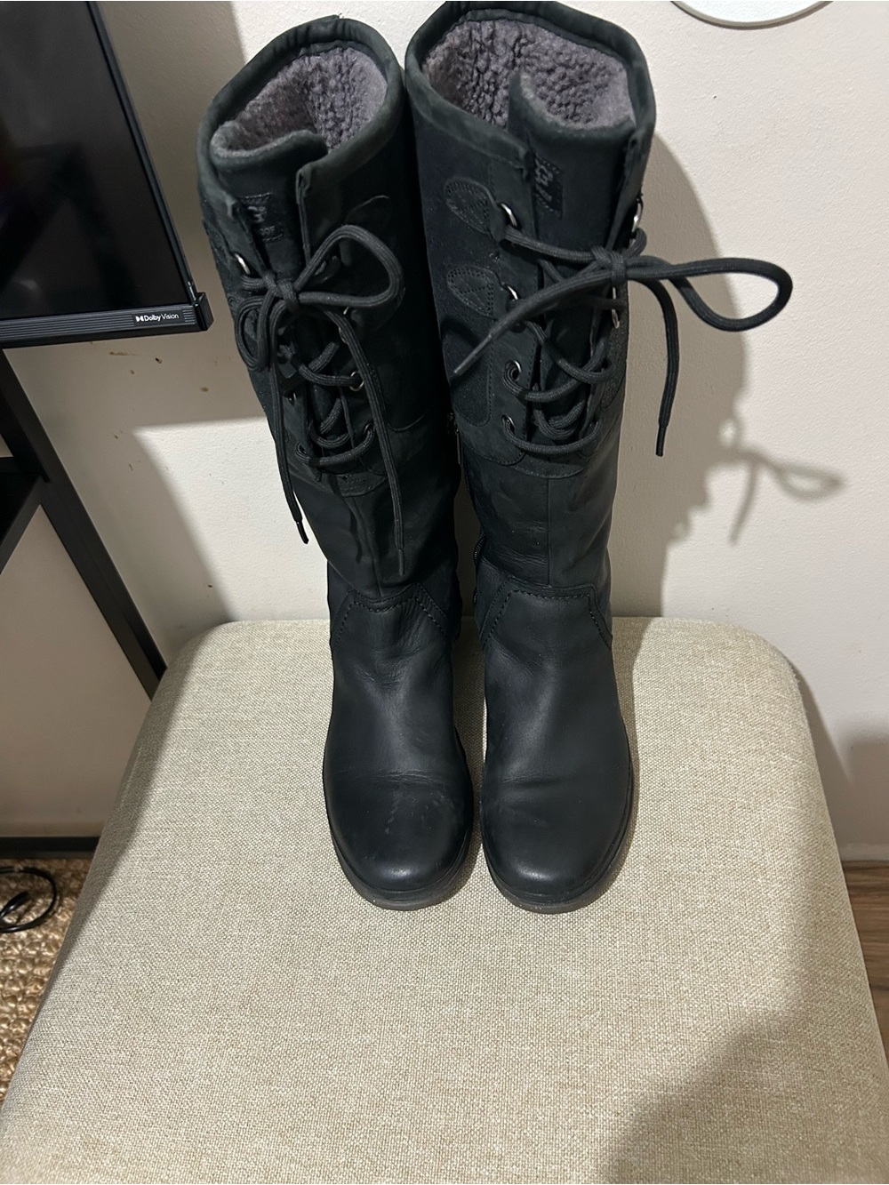 UGG Black Lace-Up Tall Women's Boots with Shearling Lining